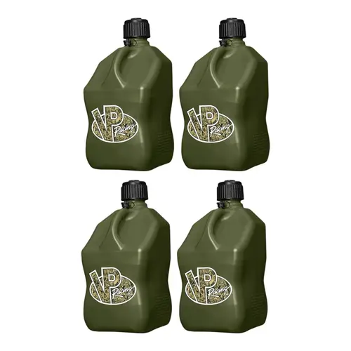 VP Racing 5.5 Gal Camouflage Utility Jug (4 Pack) - Heavy-Duty High Density Polyethylene Motorsport Storage Container with Quick-Flow Spout, Bottom Grip, Large Capacity for Extreme Conditions, Camping