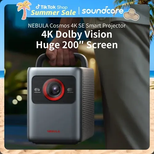 NEBULA Cosmos 4K SE Smart Projector, 4K High-Brightness with Dolby Vision, 200" Screen, 1,800 ANSI Lumens, HybridBeam, Enhanced Image Quality, Google TV, Portable, for Gaming, Home, and Office Use #tiktokshopsummersale,back to school,back to school haul