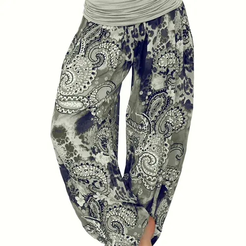 Women's Plus Size Bohemian Trousers, Comfy Pants for Summer Daily Wear, Boho Style Bottoms for Holidays and Vacations