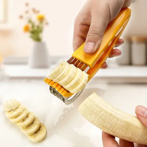 PP Banana Slicer - Non-Toxic Durable Plastic Kitchenware Utensils, Multi-Use Fruit Vegetable Slicer with Handle for Efficient Ham Sausage Cutting, Fruit Salad Prep