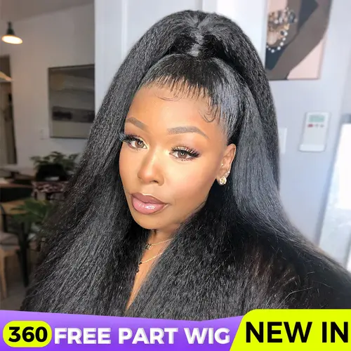 [360 Glueless Wig] OQ HAIR Pre-Cut Lace Kinky Straight 360 Full Lace Frontal Glueless Wig With Invisi Drawstring Pre Plucked Human Hair Wig #SohoChic #TikTokShopBackToSchool