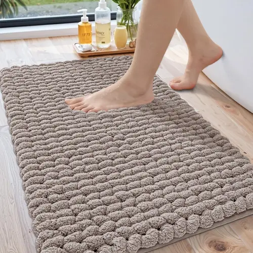 Lumi Luxury Bathroom Rug White Ultra Soft Quick Dry with Braid Design for Bathtub Absorbent Washable Laundry Use Microfiber Shower Fluffy Home Goods Thick Non-Slip Mat 17"x30"