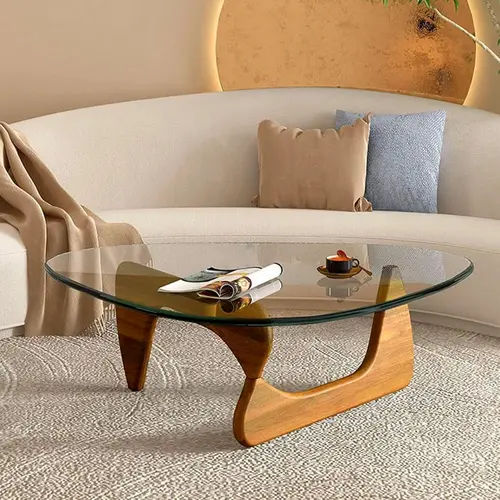Coffee Table for Living Room, Triangle Glass Coffee Table with Wooden Base, Mid-Century Modern Low Minimalist Tea Coffee Table, for Living Study Room Office Hotel Balcony Triangular Design(32.3"x22.4"x15.7") sohochic sohochic sohochic sohochic sohochic