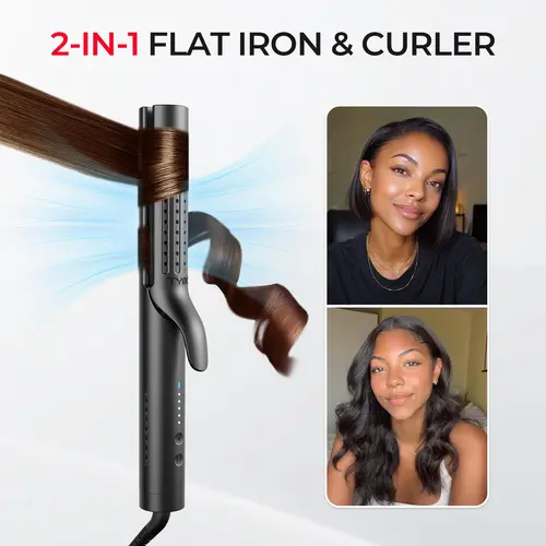 TYMO AIRFLOW 2-in-1 Salon-Grade Multifunctional Styler - Adjustable Hair Straightener & Waver with Negative Ionic Ceramic Plates, Anti-Scald Safety, Easy Temp Control, Quick Bouncy/Easy Curls, Silky Straight Results, Gift for All Hair Types