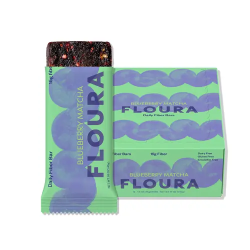 Floura Blueberry Matcha Fiber Bar, 12-Pack – 15g Diverse Fiber, Gluten-Free, Vegan, Blueberry Matcha Flavor