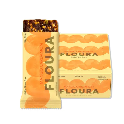 Floura Mango Cardamom Fiber Bar, 12-Pack – 15g Diverse Fiber, Gluten-Free, Vegan, Mango Cardamom Flavor