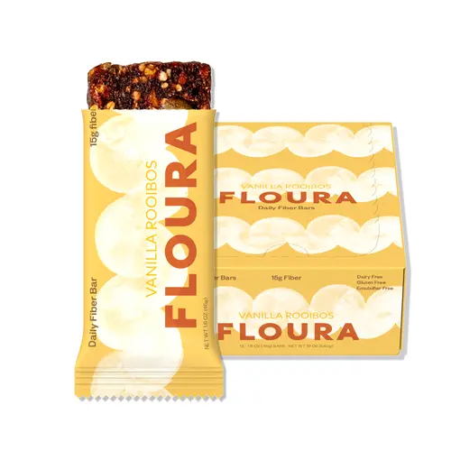 Floura Vanilla Rooibos Fiber Bar, 12-Pack – 15g Diverse Fiber, Gluten-Free, Vegan, Vanilla Bean Rooibos Flavor