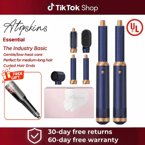 ATOPSKINS 5-in-1 Detachable Plastic Blow Dryer Brush - Beauty Products, Hair Styler, Round Hot Volumizer, Anti-Burn Head Curlers & Straighteners for Salon Home Use