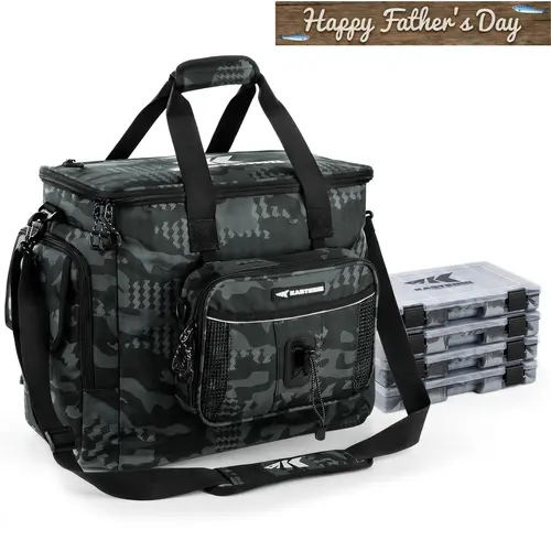 【Summer Wins】 KastKing BaitSpace Fishing Tackle Bag – Water-Resistant Tackle Storage With Utility Boxes, Soft Bait Binder, Adjustable Shoulder Strap, Durable Fishing Gear Tackle Storage SummerVibes