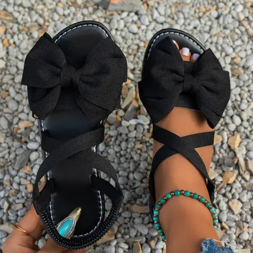 Women's Elegant Bowknot Design Sandals, Casual Trendy Flat Sandals, Fashionable Shoes for Daily Wear, Bow Decor Sandals, Bow Decorated Sandals