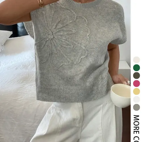 Elegant Round Neck Knit Top for Women, Basic Spring Summer Loose Fit Sweater Vest, Casual Waistcoat, Casual Plain Pattern, Stylish Pullover Jacket