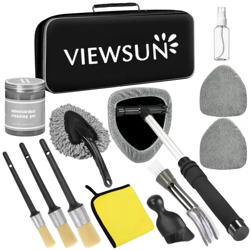 【TikTokShopBackToSchool】Viewsun Windshield Cleaner Tool, 13Pcs Car Interior Cleaning Kit, Car Detailing Kit Interior Cleaner, Car Detailing Brushes, Car Cleaning Gel, Inside Cleaning Supplies Accessories for Women Men，Summervibes toolupgrade