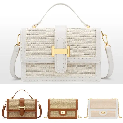 KKXIU Top Handle Straw Crossbody Bags for Women, Summer Straw Purses and Handbags Shoulder Clutch Beach Bag