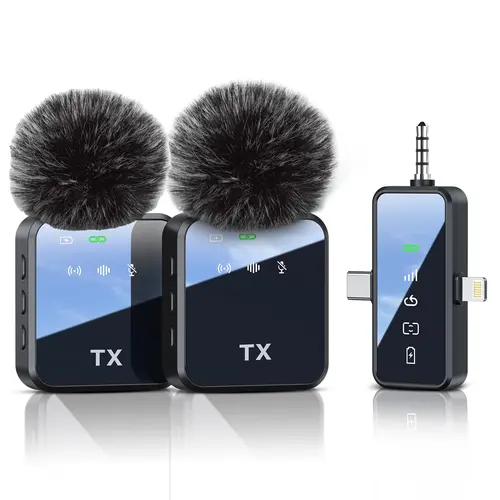 PQRQP 2-Pack Wireless Lavalier Microphone,for iPhone/Android/Camera, 328ft Transmission, 18H Battery Life, Mini Microphone for Record Interview, Vlogs, YouTube