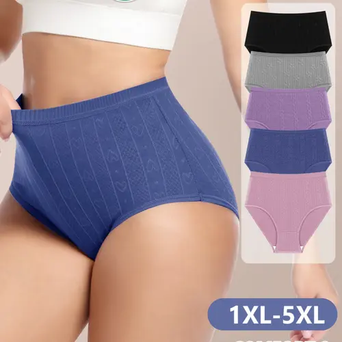 [Soft Cotton] MEIYATING 5pcs Women's High-Waisted Underwear Panties Set, Comfortable Breathable Fitted Briefs, Plain Pattern, All-Season Wear, Soft & Durable, Casual Comfy Panties