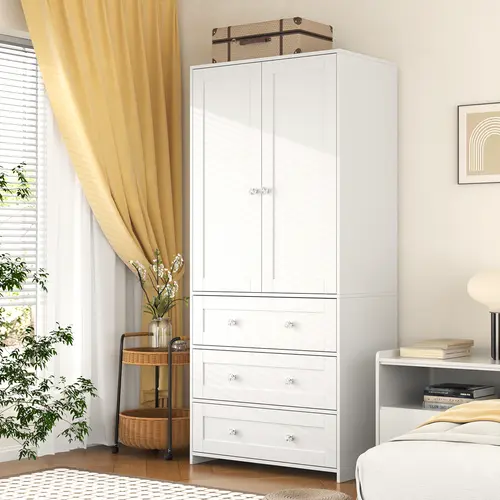 【Assembly video available】VOWNER Freestanding Wardrobe, 71" High Bedroom Wardrobe with 2 Doors and 3 Drawers, Bedroom, Living Room