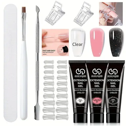 duolingdai Nail Extension Gel Kit, 15g Soft Tube Set, Transparent, Matte Nude, Neutral Colors, Home & Salon Use, Beginner Friendly, Builder Gel Nails