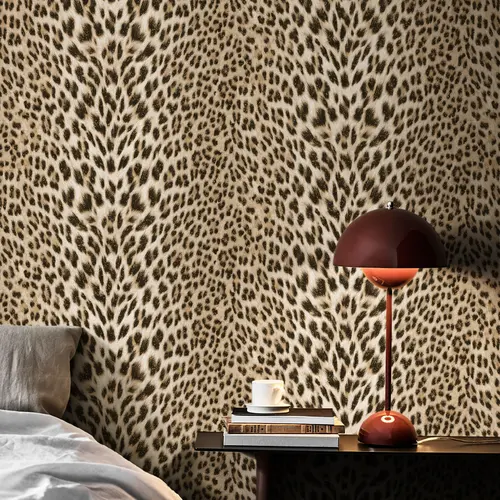 Leopard Print Wallpaper Non-Pasted Embossed Cheetah Print with Gold Glitter, Non-Woven Wall Paper for Bedroom Living Room Accent Wall Textured Animal Wallpaper 17.3 in x 39.4 ft