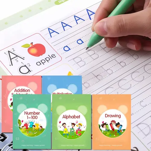 Reusable Grooved Handwriting Workbook for Kids – 5 Book Set for Early Learners | Includes Math, Letters, Drawing & Words | Spiral Notebook Style | Early Childhood Learning Materials & School Supplies Gift