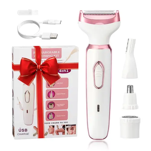 4 In 1 Electric Lady Shaver, Body Hair Removal Epilator, Gifts For Women, Mother's Day Gift Product features: 1. Trim nose hair2.Trim armpit hair3.trim eyebrows4.trim sweat hair, trim face, body hair，pubic hair. Pink，Comfort，electric shaver tiktokshopspri