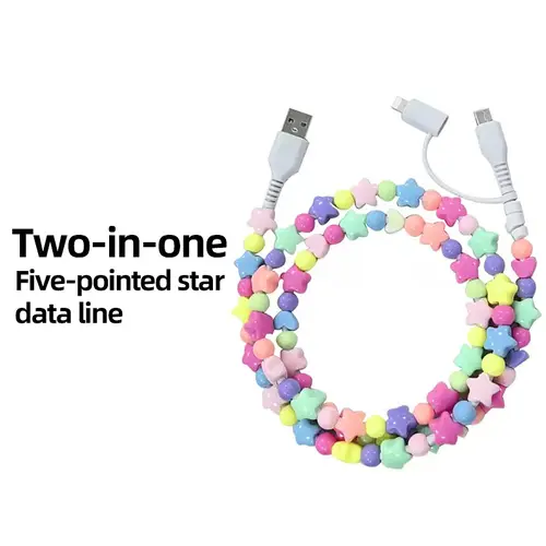 Beaded Cord Style 4-in-1 Charging Cable - Type C Charging Cable Compatible with USB-C, Lightning Devices, Smartphone, iPhone 16/15, iPad, Samsung, Laptops