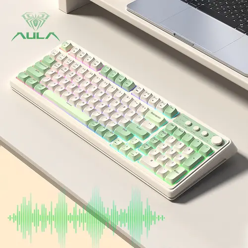 AULA S99 Full-Size Tri-Mode Gaming Keyboard (Bluetooth/2.4GHz/USB-C), RGB Backlit, Media Knob, Mechanical Feel, Fixed Non-Replaceable Keycaps & Switches, Retro Colors, Ergonomics Design, PC Accessories for Gaming, Compatible with PC, Mac, Xbox, Keyboard F