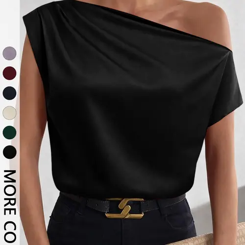 Women's Plain Smooth Blouse Shirts, Chic Casual Minimalist Asymmetrical One Shoulder Fit Top for Daily Wear, Ladies Clothes for All Seasons, Womenswear
