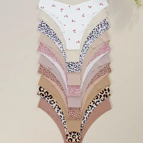 Women's Floral Heart Leopard Print Everyday Wear Underwear Set, 3/4/6/7/8/10/12 Pieces, Casual Fitted Design, All Seasons Comfortable Panties, Lingerie, Casual Comfy Panty