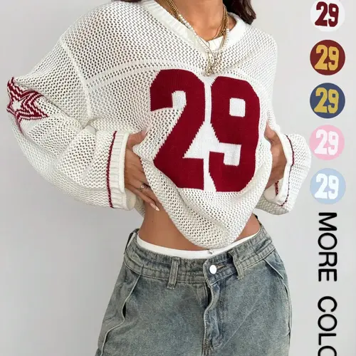 Hollow Football Y2k Long Sleeves Sweater, Summer Women Streetwear, Retro Aesthetic Fashion Casual Everyday Fit Pullover, Unisex Knitwear Tops, Knitted Sweater for Couple