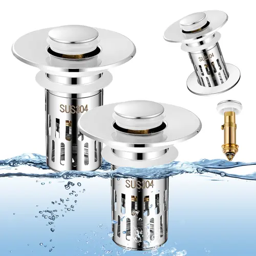 2-in-1 Universal Bathroom Sink Stopper - Eco-Friendly Bathroom Accessories with Pop-Up Design, Removable Stainless Steel Filter Basket, Anti-Clog, Anti-Odor & Drainage Feature for Bathtub Cleaning