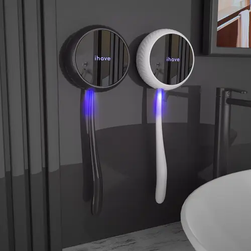 iHave UV Sanitizer Toothbrush Holder - Wall-Mounted Bathroom Accessories, Bacteria-Killing Portable Toothbrush Protector for Home, RV, Stylish Black,home essentials