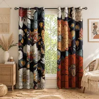 Tyrot Boho Floral 100% Blackout Privacy Grommet Curtains - 2 Panels, Mid-Century Patterned Colorful Drapes, Thermal Insulated Window Treatments, Funky Home Decor for Bedroom, Blackout Curtains, Curtains For Bedroom