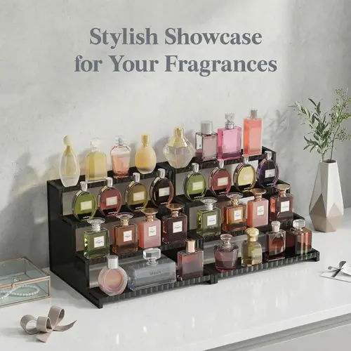 Lifewit 12 Inch 4 Tier Black Display Stand with Decorative Fences for Cologne, Fragrance, Figures, Cupcakes & Perfumes, Versatile Storage for Vanity, DealsForYouDays,