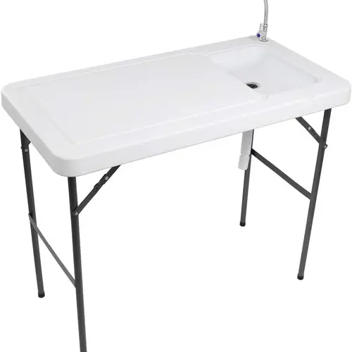 VINGLI Stainless Steel Foldable Camping Table - Heavy Duty Camping Furniture with Storage, 1 Sink Upgraded, 3-Way Garden Hose Connector, Convenient Water Spray Nozzle, Portable Outdoor Accessory for Road Trip, RV Use