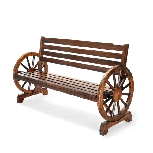 VINGLI 41/55" Rustic Wooden Wheel Outdoor Furniture - 2-Person Patio Piece with Wagon Slatted Seat, Country Farm Theme, 350lbs High Capacity Weather-Resistant Garden Use, Patio Outdoor Furniture