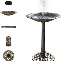 VINGLI 28 Inch Bird Bath with Solar Fountain Antique Copper Weather Resistant Resin Pedestal Birdbaths Floral Accents and Vintage Finish Garden Decor for Outdoor Lightweight Courtyard