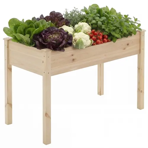 Sweetcrispy Gray Fir Wood Elevated Planter Kit - Rectangular Above Ground Planters with 30-in Raised Design, Root-Room Depth, Drainage Holes for Outdoor Herbs/Veg/Flowers Growing