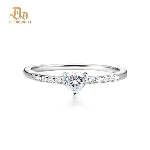 Delzzad 14k Gold-Plated Chic Iced Out Heart Ring Lab-Created Moissanite Ring S925 Sterling Silver/Copper Moissanite Jewelry Perfect Christmas Gift