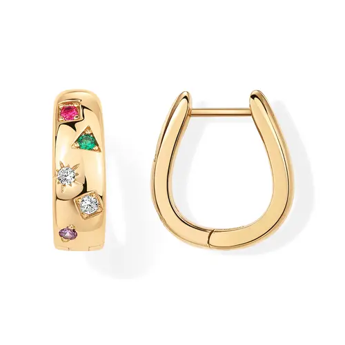PAVOI 14K Gold Plated 925 Sterling Silver Posts Chunky Huggie Earrings for Women | Multi-Colored Cubic Zirconia Statement Hoop Earrings