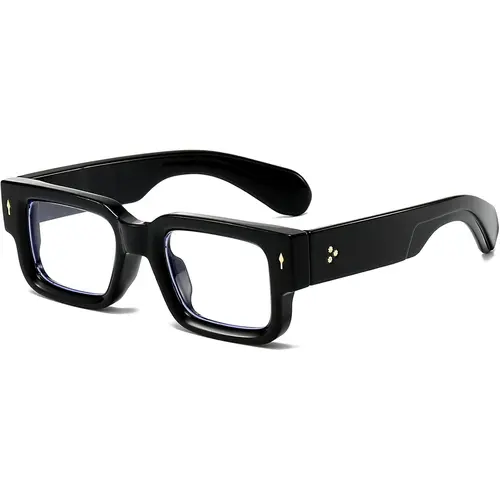 Extra Thick Geometric Frame Glasses - Quality Eyeglasses with Tac & Acetic Acid Frames, Non-Prescription Black Blue Light Glasses for Adults, Screen Viewing Eyewear Accessories