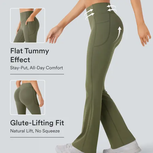 Halara UltraSculpt™ High Waisted Scrunch Butt Lifting Tummy Control Pocket Shaping Yoga Bootcut Leggings #BackToSchool