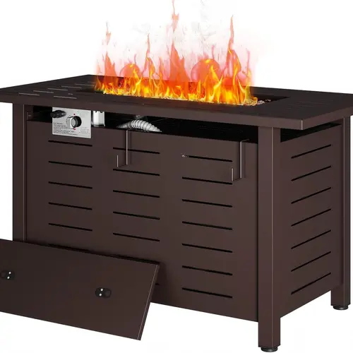Aoxun Heavy Duty Rectangular Propane Fire Pit Table (41/44 in) - Outdoor Fire Pits for Backyard, Patio Steel Tabletop Firepit with Waterproof Cover, Lava Rock, 50000 BTU, Garden, Tabletop Fire Pit