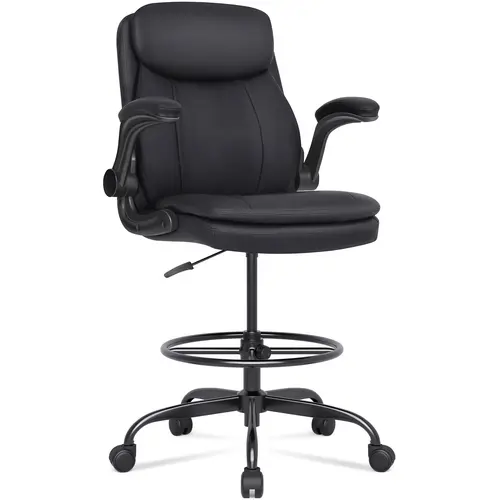 Tall Office Chair, Drafting Chair for Standing Desk, Executive Chair with Adjustable Height and Flip-up Armrest, Leather Drafting Chair, High Office Chair for Counter Height Desk MI-0479G  summergarden