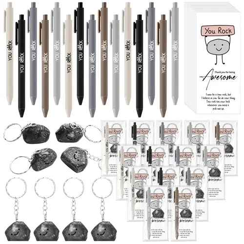 [Labor Day Sale] 20/50 Sets Positive Stationery Gift Back to School Ballpoint Pen with Keychain Inspirational Card Classroom Exchange Party Emotional Support Gifts for Coworkers Teacher Team Staff Creative Stationery Office Supplies (5 Styles)