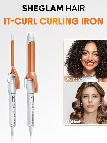 SHEGLAM HAIR It-Curl Curling Iron | Hair Curler | 3/8"inch & 1.25"inch | 5 Temp Settings | LED Display | Anti-Stuck Hair Design |  Less Damage | All Hair Types#curling irons  #curling iron #hair curler