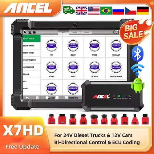 ANCEL X7HD 10'' Heavy Duty Truck Scanner Bidirectional Diesel Tool with DPF, ECU Coding, 40+ Resets for Cummins, Detroit, Caterpillar, Volvo, Paccar,car accessories toolupgrade