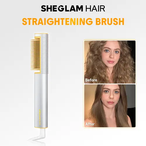 SHEGLAM HAIR Sleek Chic 3D Thermal Straightening Brush | Ionic Hair Straightener | Straight & Curly Hair Comb | 5-Level Temps | 3D Anti-Scald Design | Detangles Hair Easily For Home Salo #flat iron #straightener,back to school,back to school haul