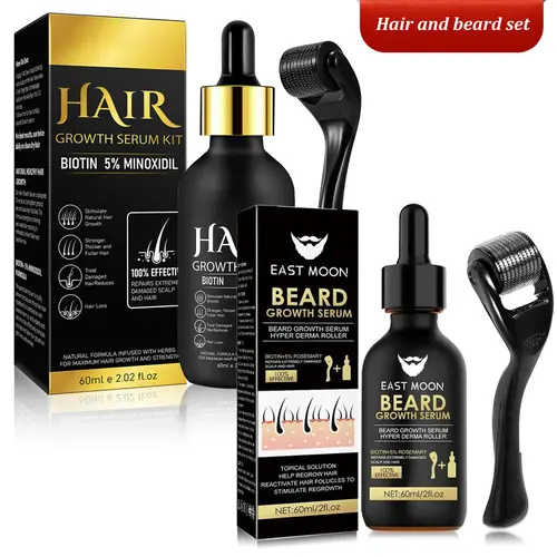 0.25mm Microneedle Beard & Scalp Kit with Biotin Serum, Nourishing Haircare Solution Including Scalp Serum to Make Hair Stronger & Thicker Looking, Birthday Gift, Nourishing Hair Care
