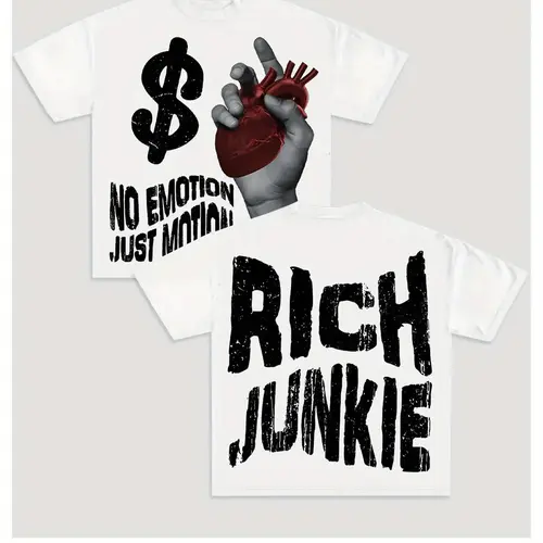 Men's Cartoon Hand & Rich Junkie Print Round Neck Tee, Loose Fashion Short Sleeve T-shirt for Summer, Men's Top for Daily Wear, Tropical, Stylish Tee, Casual Streetwear