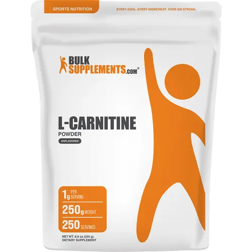 BulkSupplements L-Carnitine Powder - Gluten-Free Amino Acid Nutritional Supplement (Lactose, Sugar-Free) for Natural Energy, Fitness, Gym & Athletic Needs - 250g Bag, 1g per Serving